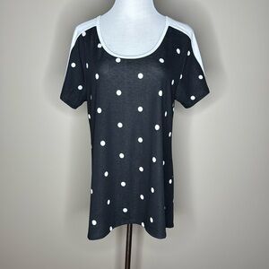 LuLaRoe Classic T womens short sleeved t-shirt black with white polka dots sz L.